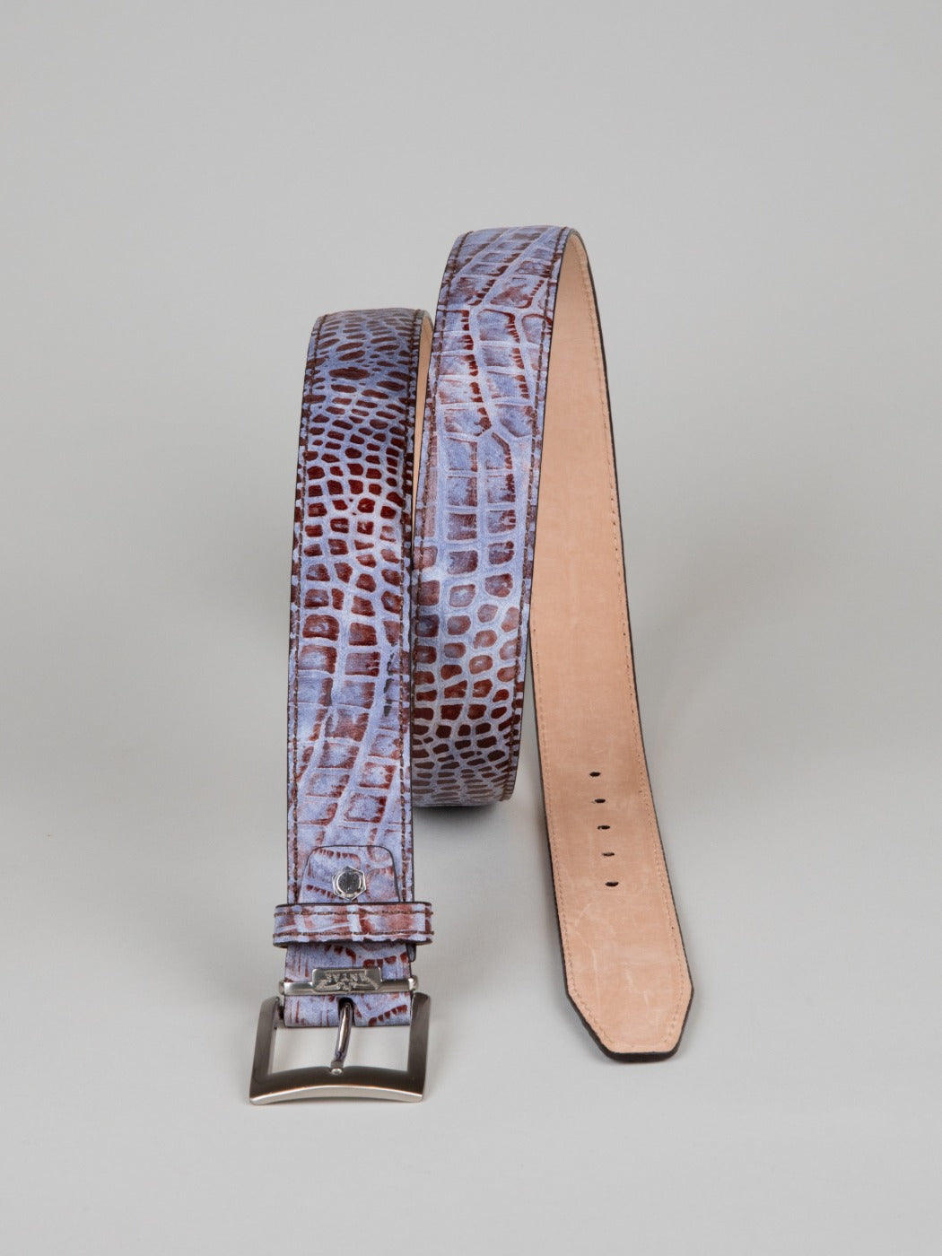 Italian Safari Mock Croc Belt - Blue Rust