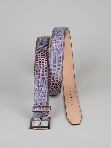 Italian Safari Mock Croc Belt - Blue Rust