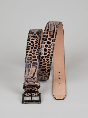 Italian Safari Mock Croc Belt - Coffee