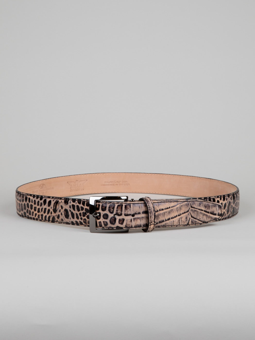 Italian Safari Mock Croc Belt - Coffee