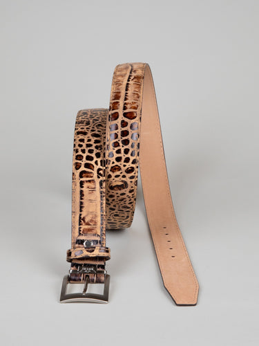 Italian Safari Mock Croc Belt - Cognac