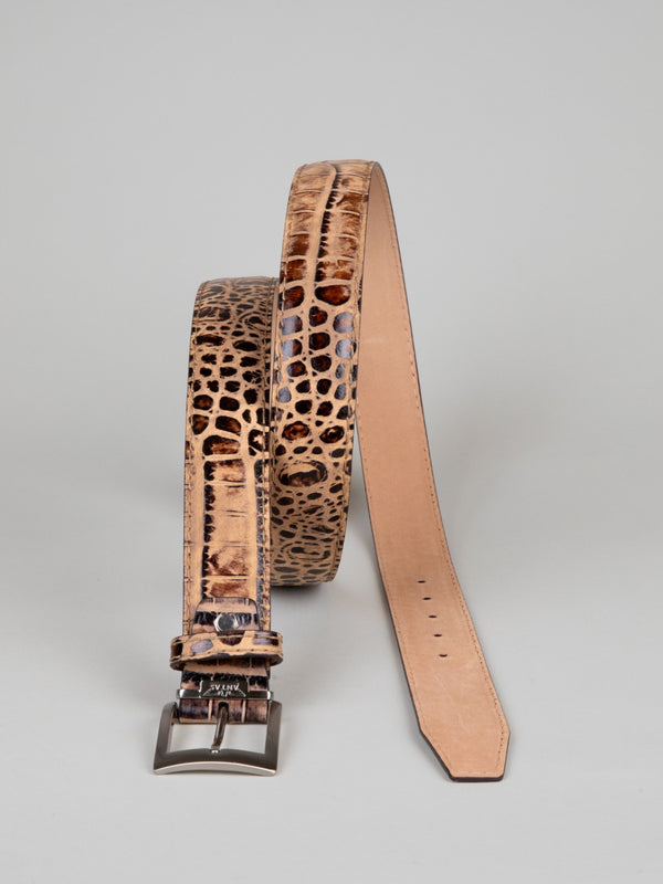 Italian Safari Mock Croc Belt - Cognac