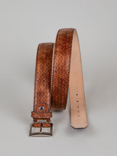 Italian Basket Weave Belt - Cognac