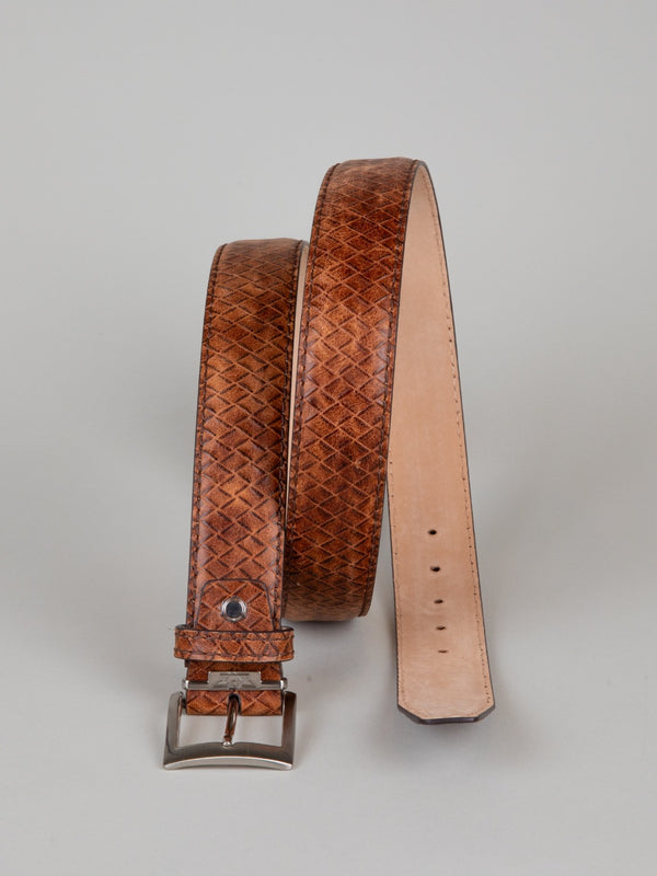 Italian Basket Weave Belt - Cognac