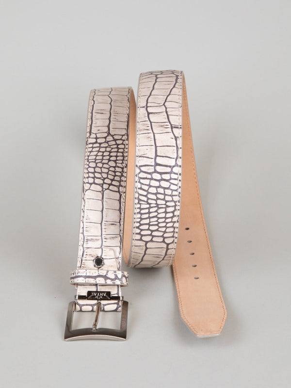 Italian Two Tone Croc Belt - Stone