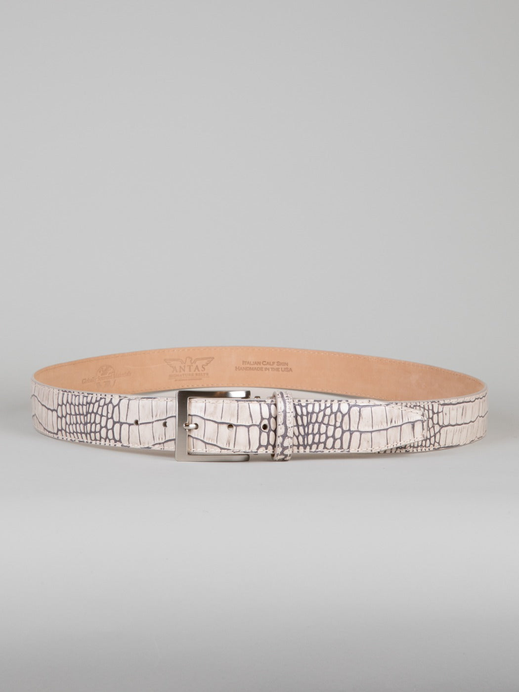 Italian Two Tone Croc Belt - Stone