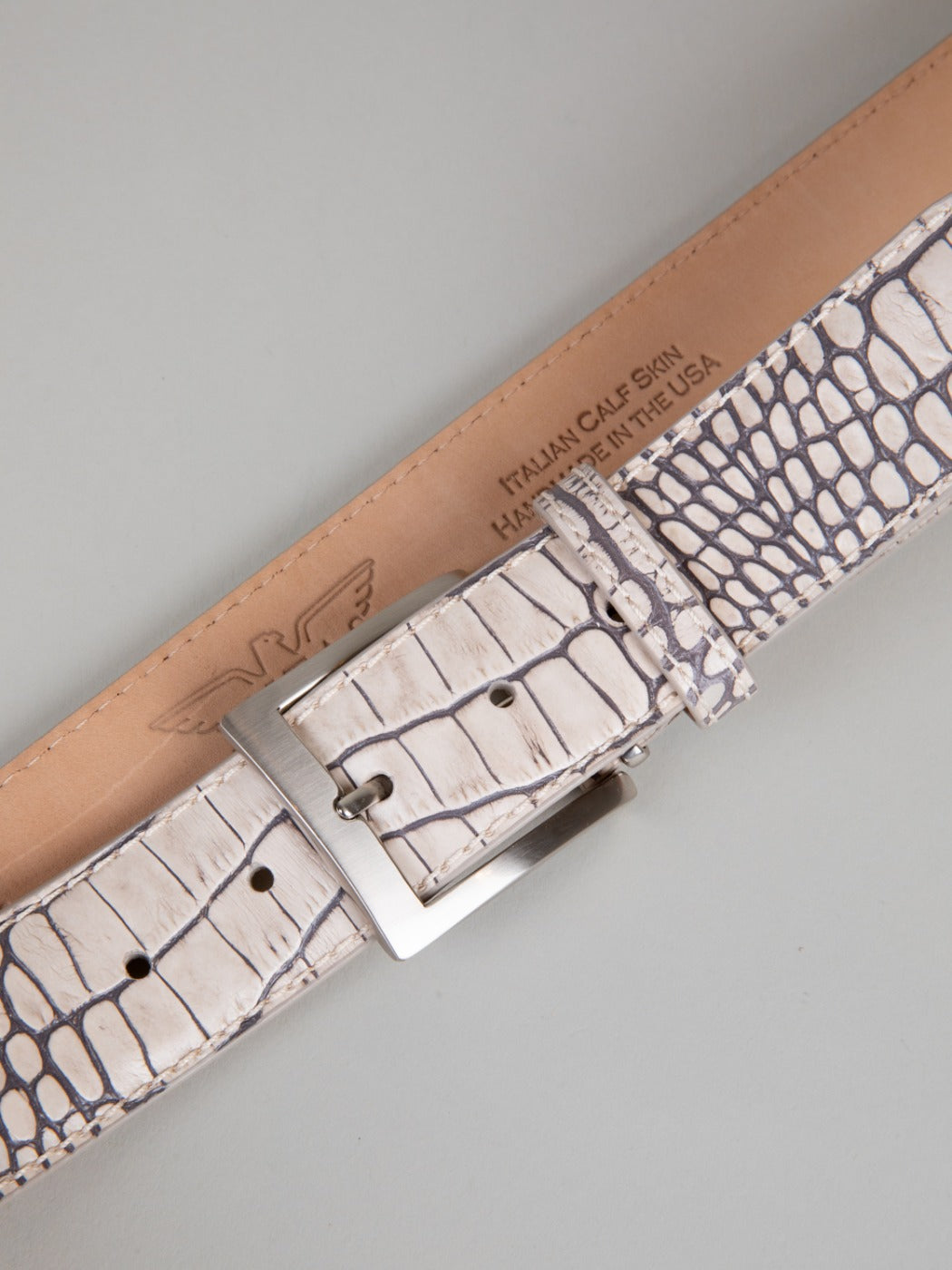 Italian Two Tone Croc Belt - Stone