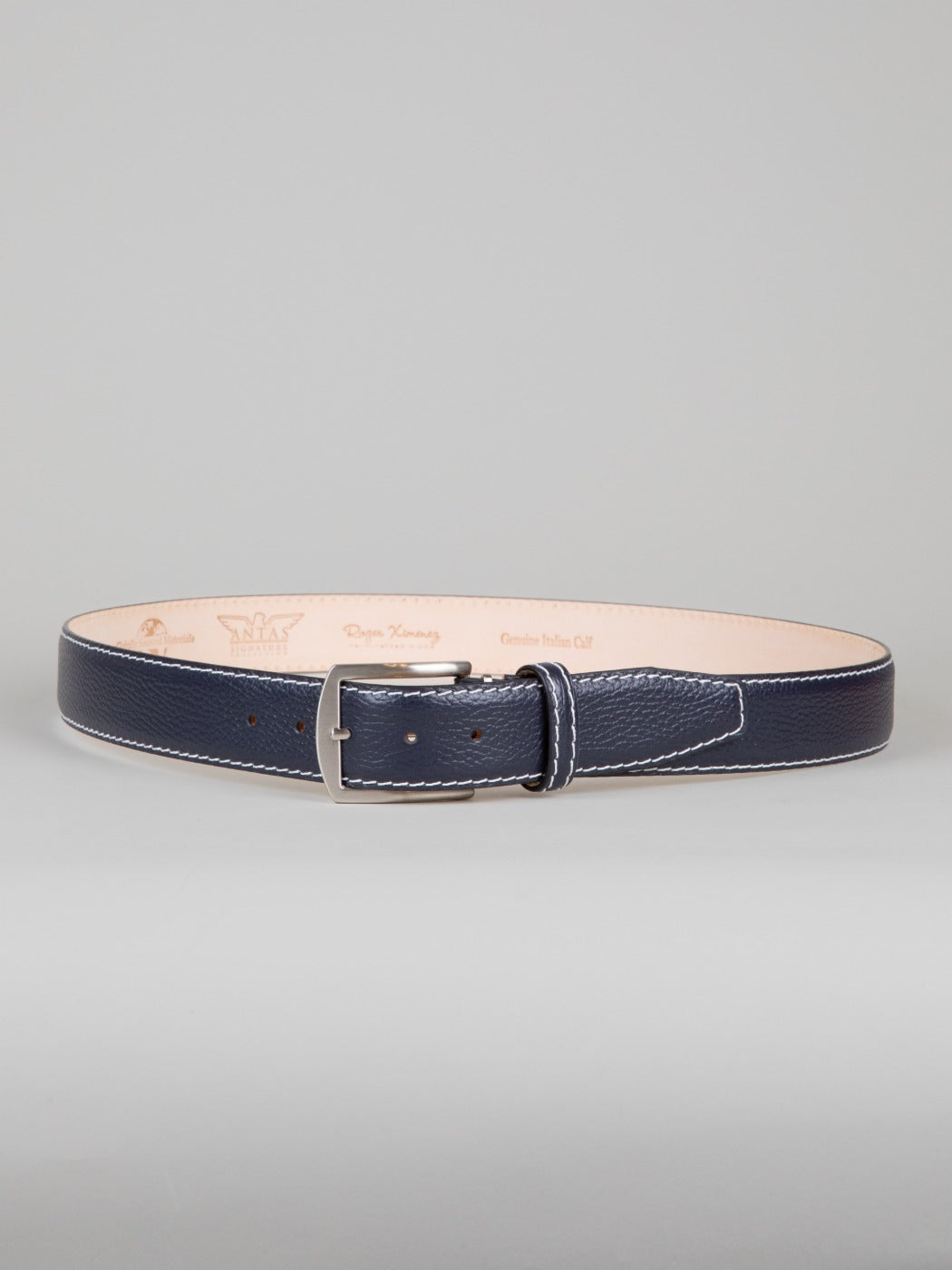 Italian Pebble Grain Calf Skin Belt - Navy