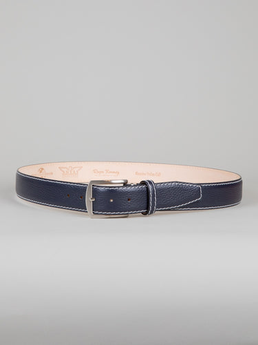 Italian Pebble Grain Calf Skin Belt - Navy