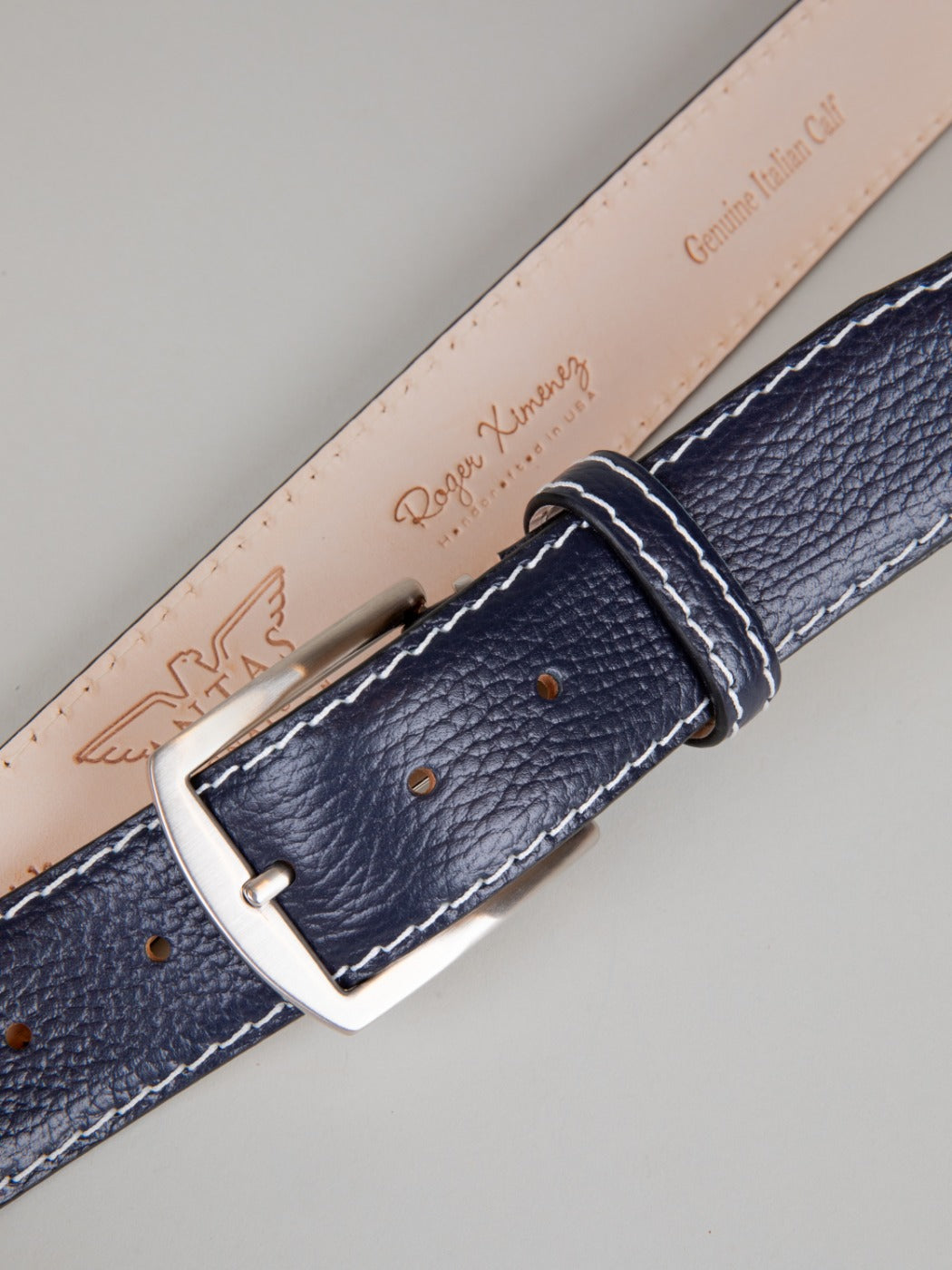Italian Pebble Grain Calf Skin Belt - Navy
