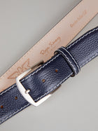 Italian Pebble Grain Calf Skin Belt - Navy