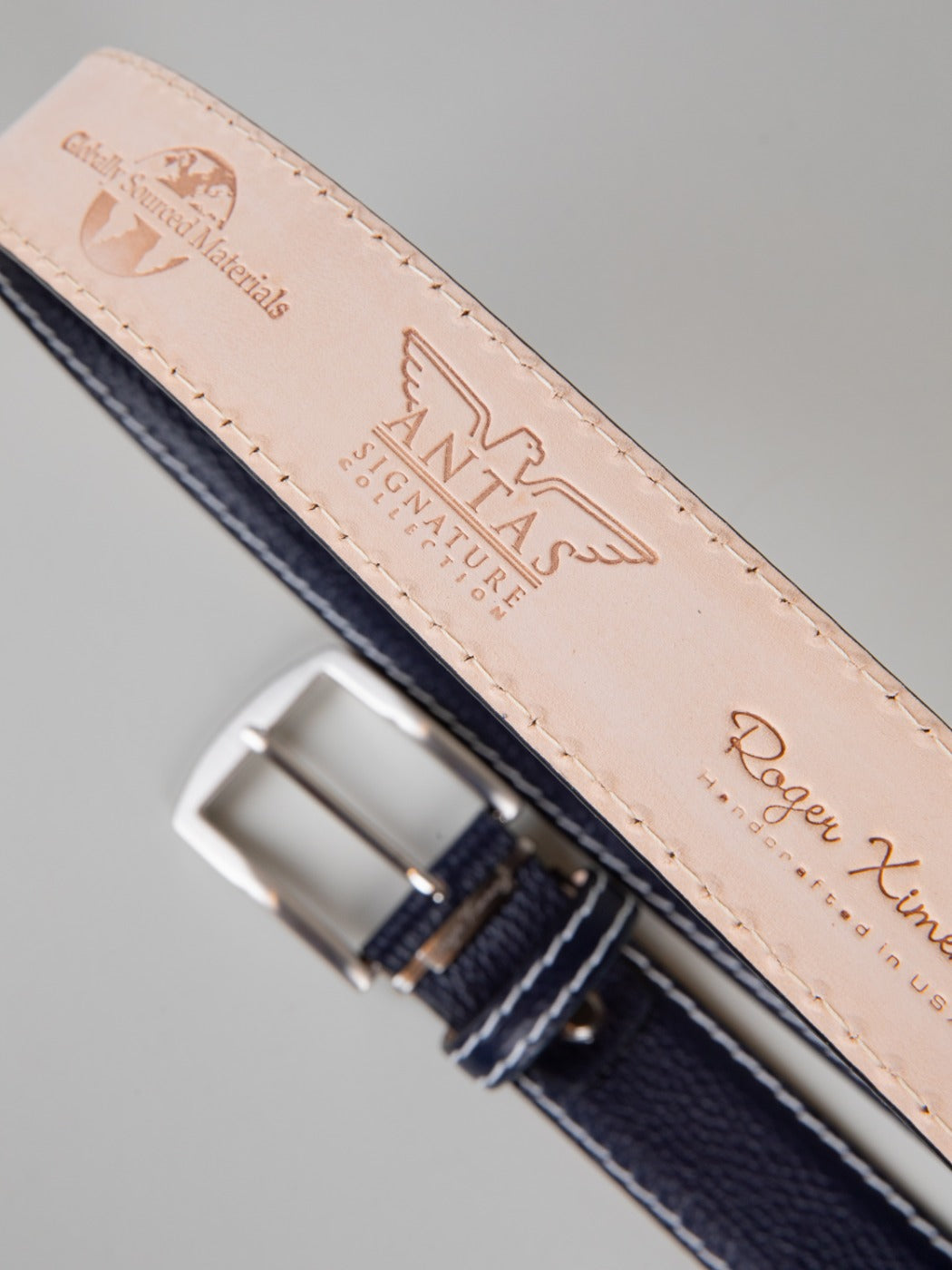 Italian Pebble Grain Calf Skin Belt - Navy