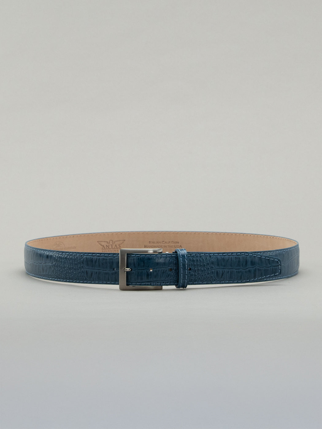 Italian Mock Crocodile Belt - Blue Jean