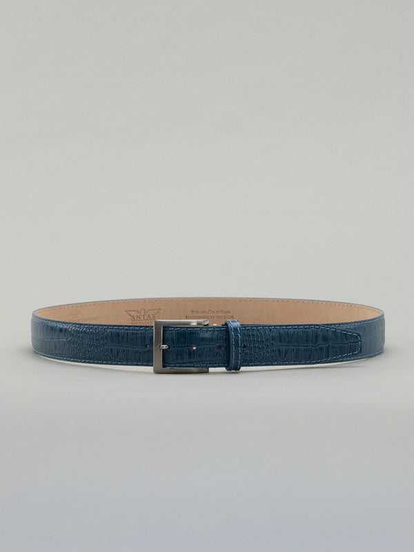 Italian Mock Crocodile Belt - Blue Jean