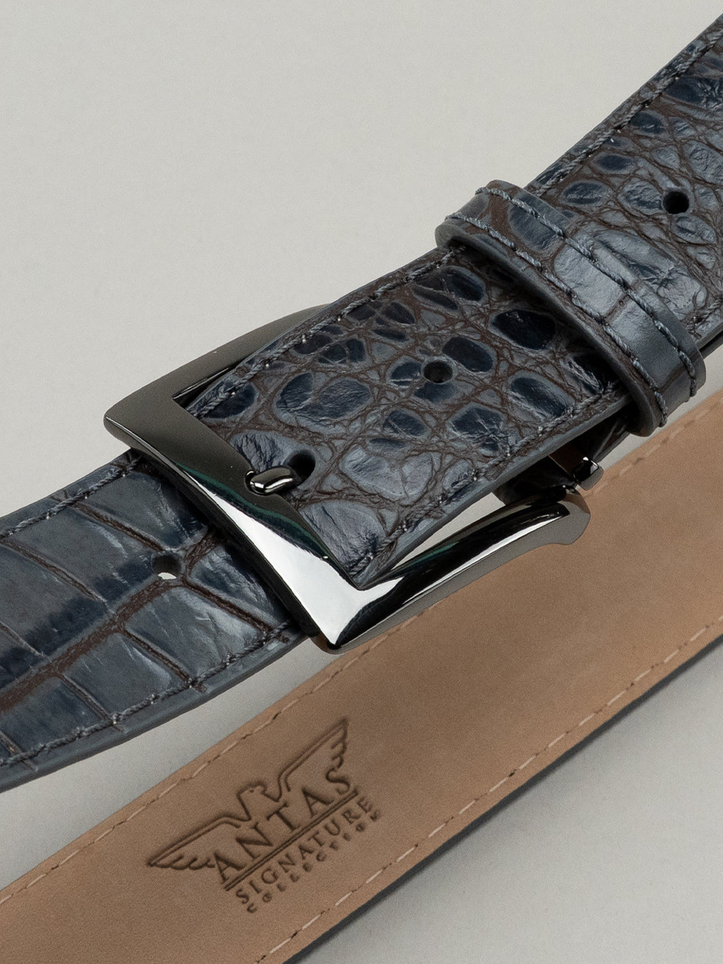 Italian Two Tone Mock Crocodile Belt - Grey Fog