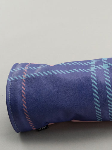 Pink yellow and blue plaid golf club headcover with pink Dormie badge