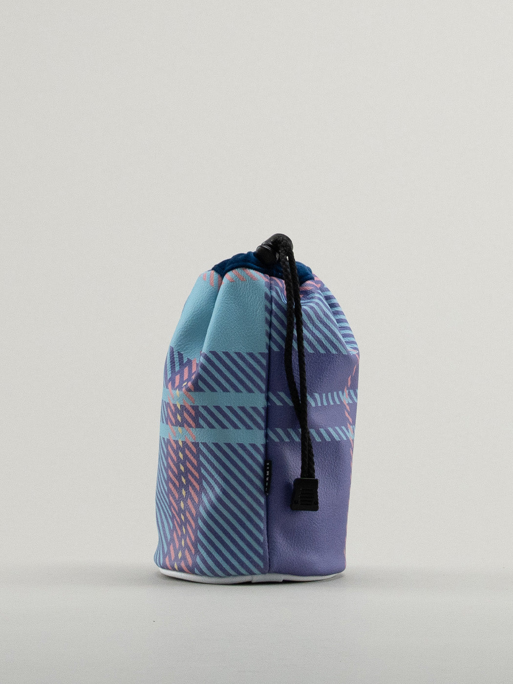 Reverse of blue and pink tartan bag.
