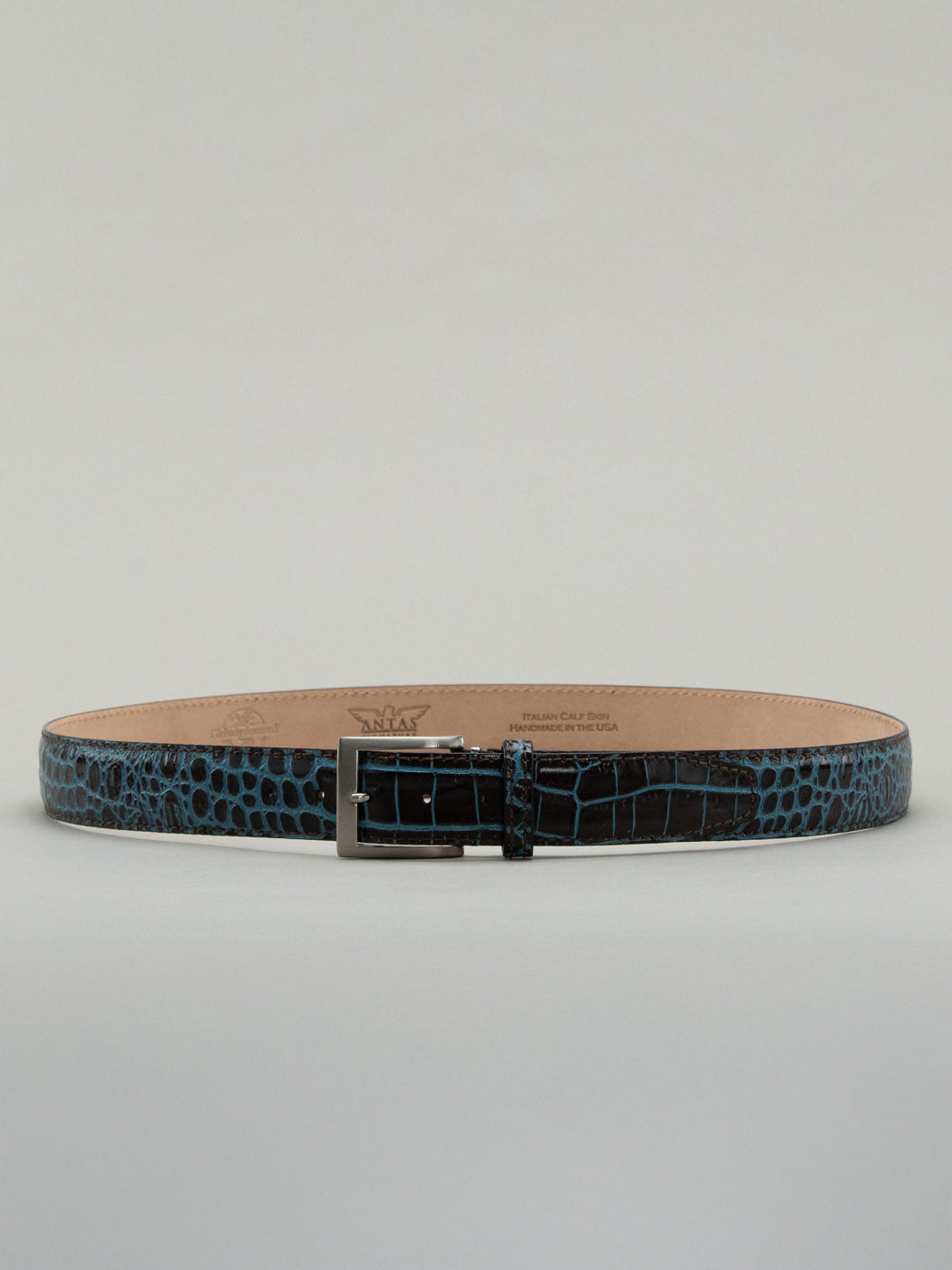 Italian Two Tone Mock Crocodile Belt - Sea Salt